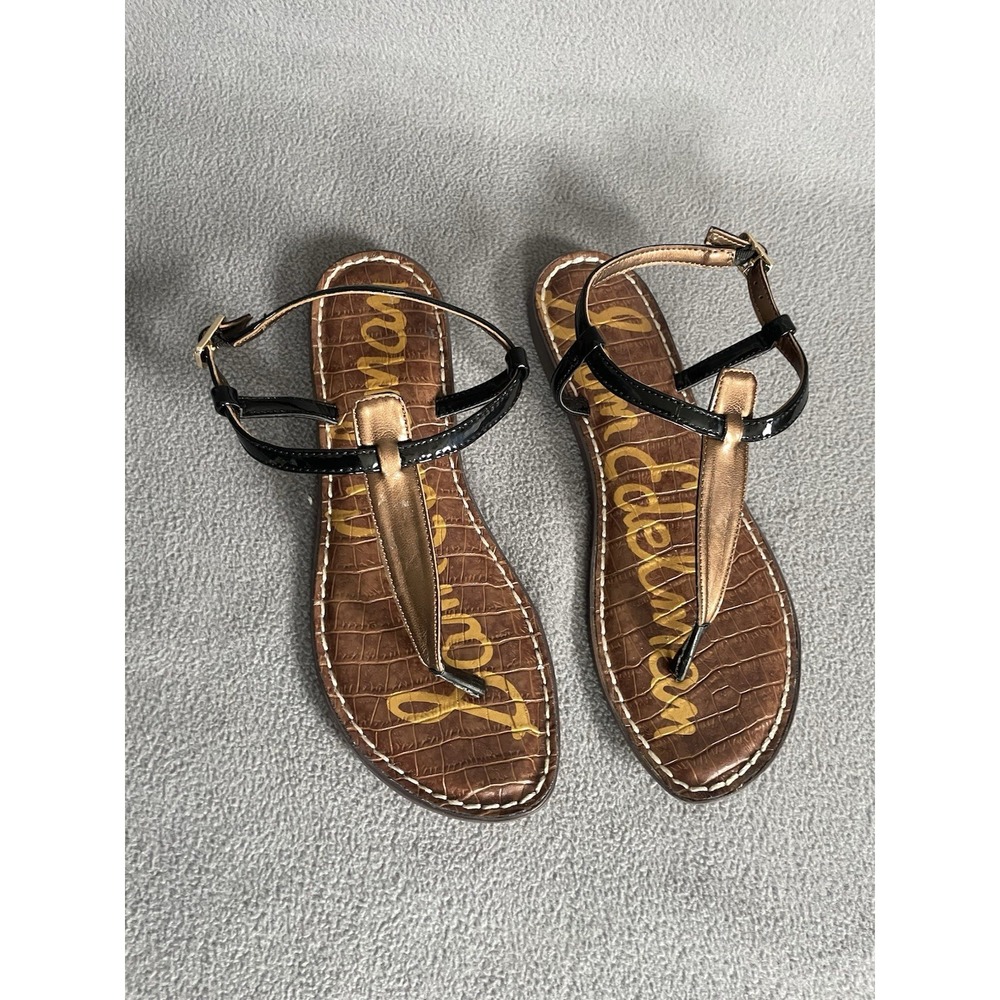 Sam Edelman Women's Brown Croc Leather Thong Sandals Ankle Strap Buckle 7M